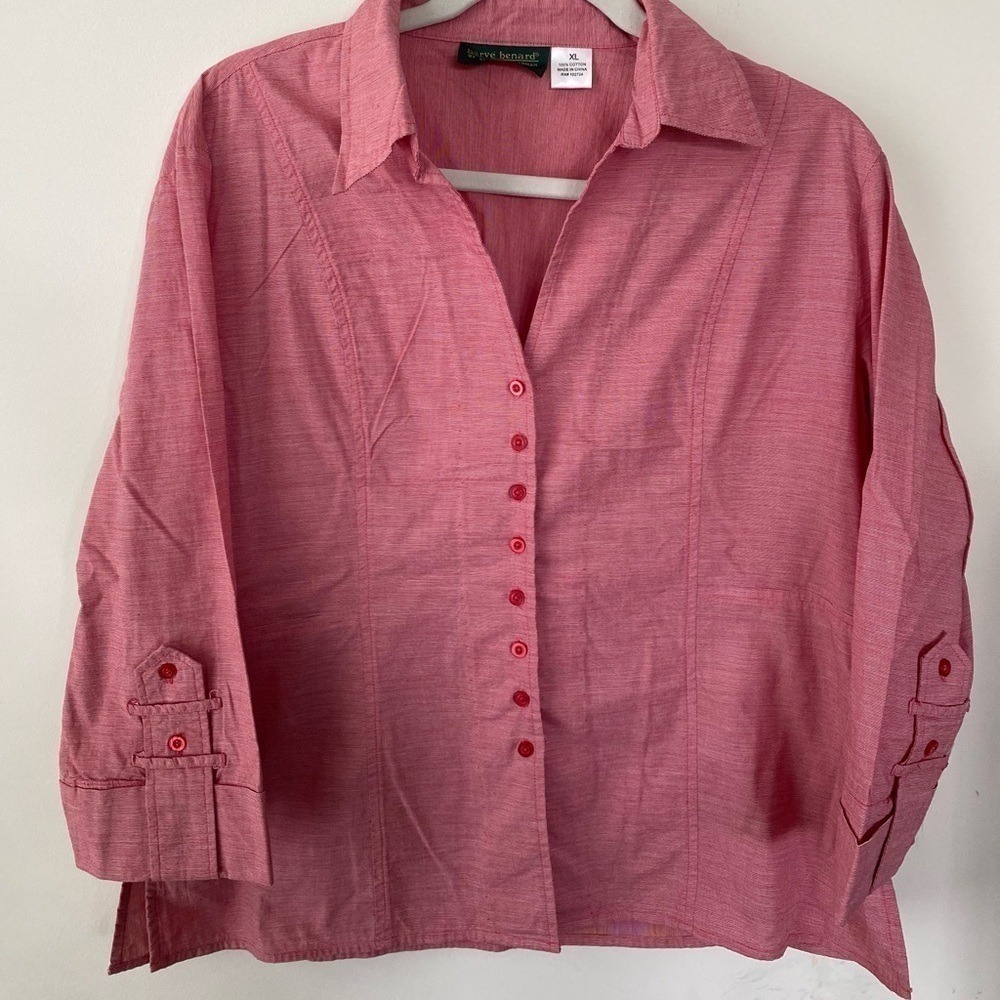 Harve Bernard Red Button Down Collared Shirtâ Blouse Women's Size XL